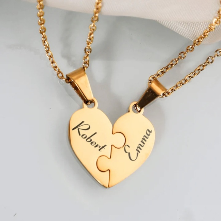 Herz-Puzzle-Kette Gold, 2-teilig, mit personalisierter Gravur