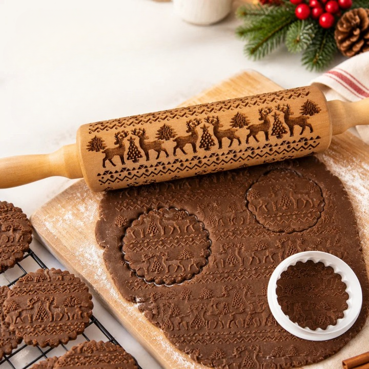 BakeRelief – Weihnachts-Nudelholz mit Rentiermuster