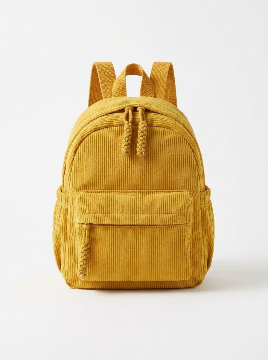 Personalisierter Kinderrucksack aus Cord in Senfgelb