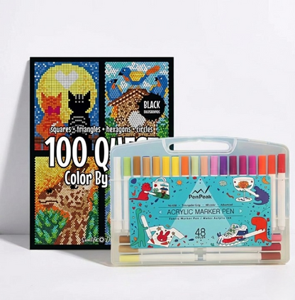 PixelQuest: Künstlerische Malbuch + 48 Acrylmarker