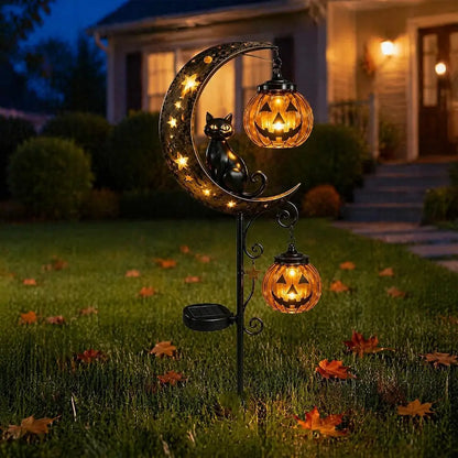 Lunavo – Solar-Halloween-Gartenstecker Mond & Katze