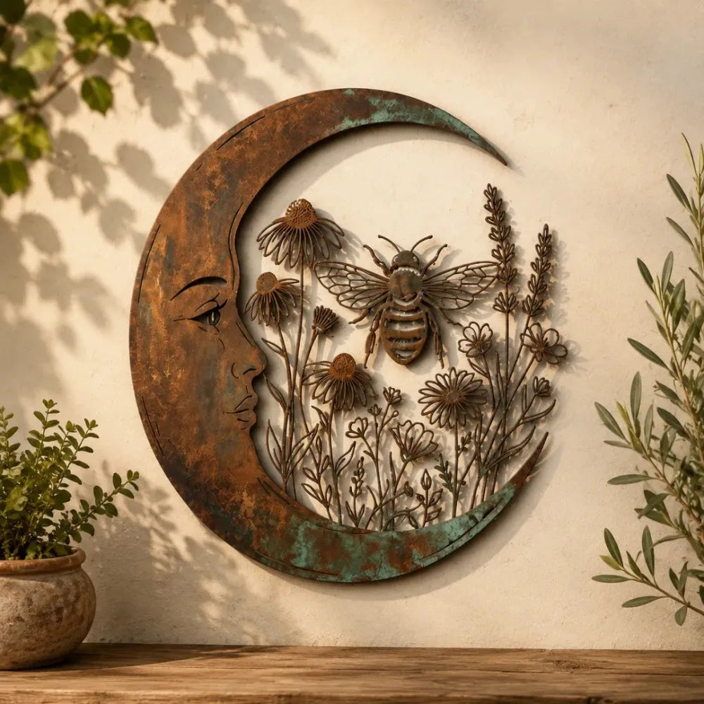 Selenara – Mond-Wandkunst aus Metall mit Naturmotiven