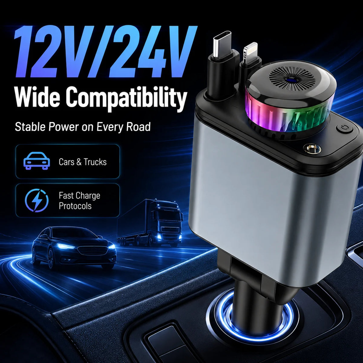 VoltDrive – 180 Watt Auto-Ladegerät mit Duft- und Lichtfunktion