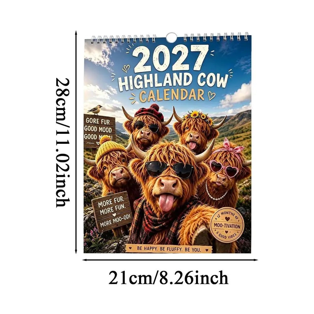 Highland Humor Wandkalender 2027 - Highland Cow Family Design
