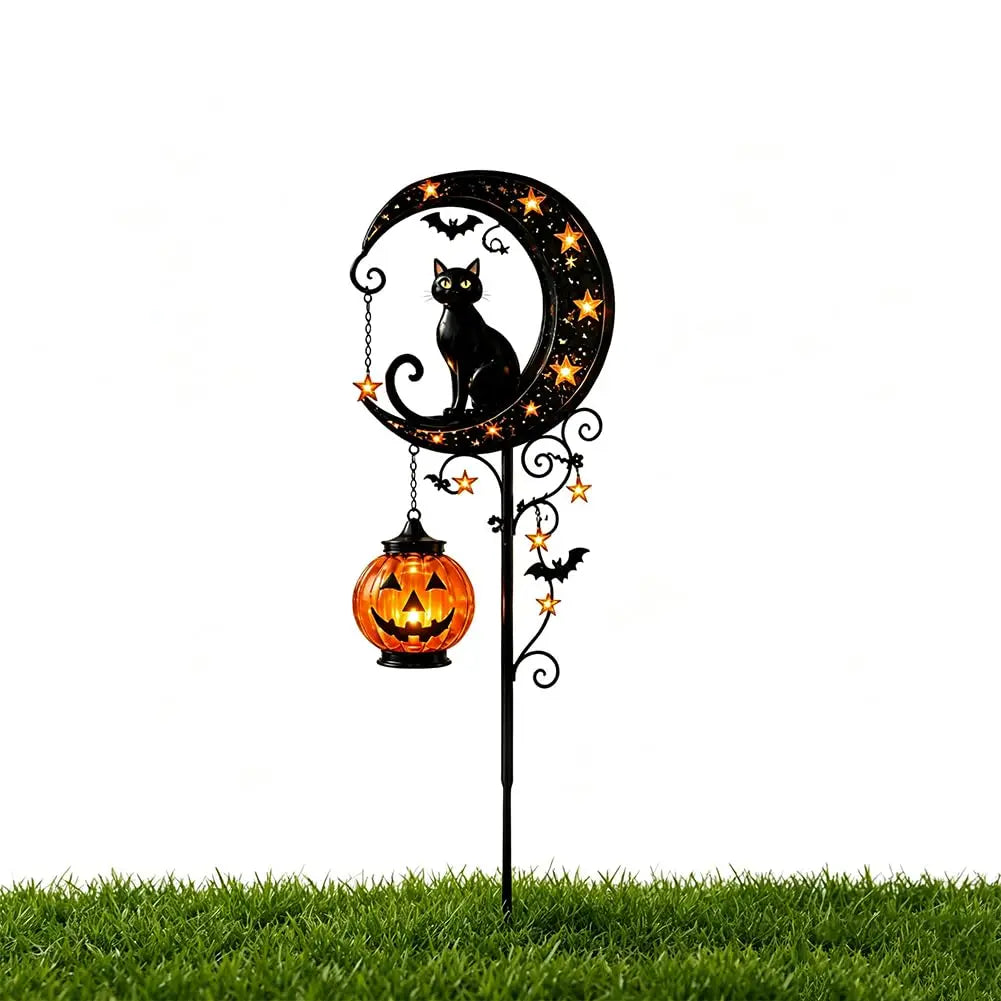 Lunavo – Solar-Halloween-Gartenstecker Mond & Katze