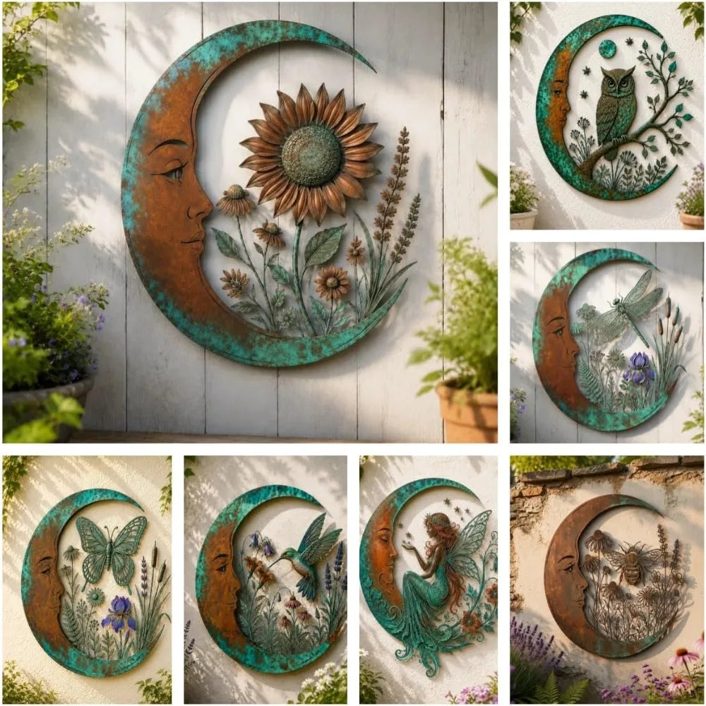 Selenara – Mond-Wandkunst aus Metall mit Naturmotiven