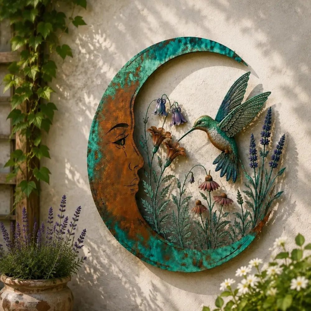 Selenara – Mond-Wandkunst aus Metall mit Naturmotiven