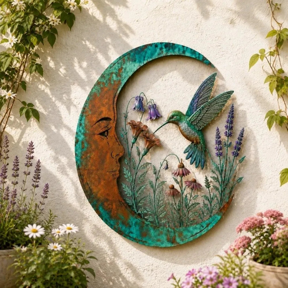 Selenara – Mond-Wandkunst aus Metall mit Naturmotiven