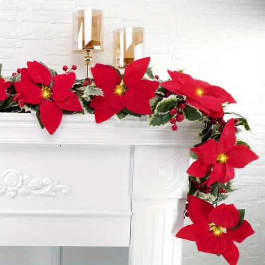 Blomora Weihnachtsstern-Lichterkette am Kaminsims mit Kerzen