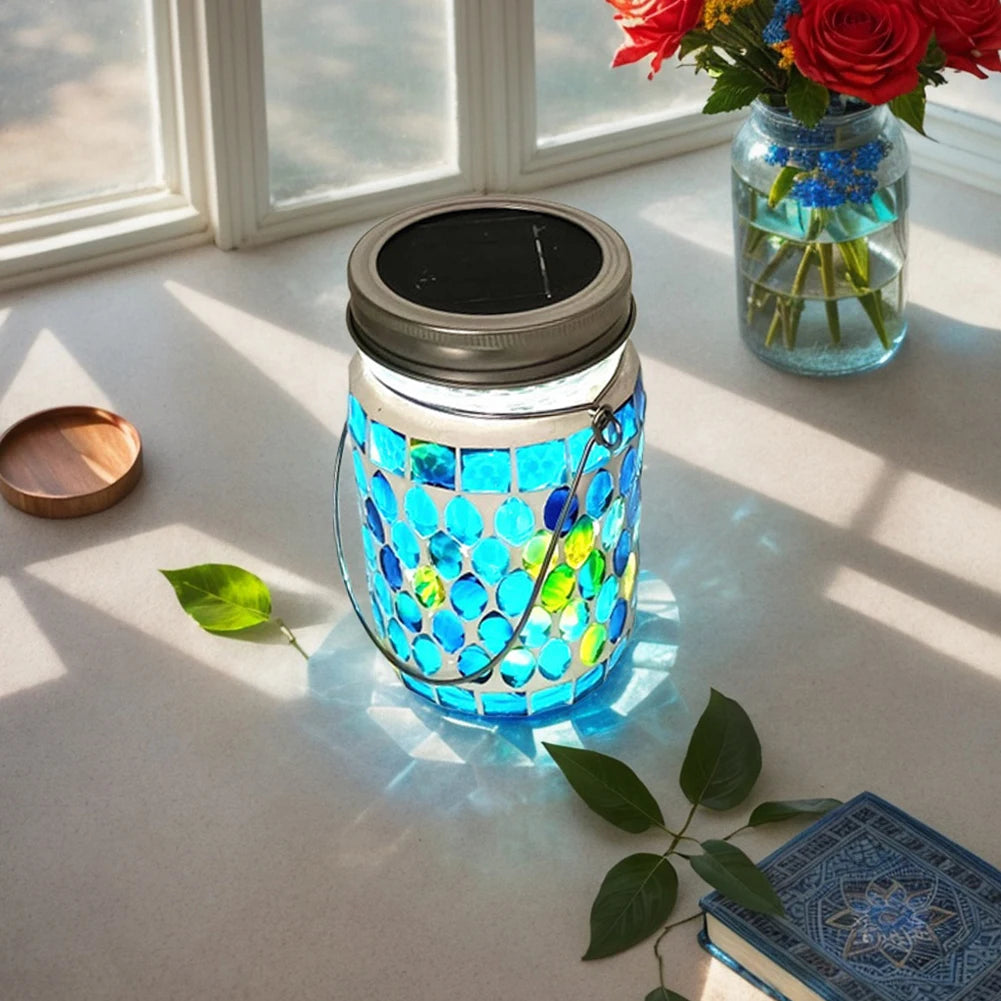 MosaicGlow Sapphire – Handgefertigte Solar-Mosaiklaterne