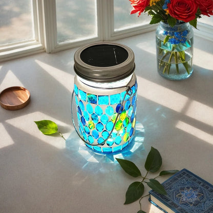 MosaicGlow Sapphire – Handgefertigte Solar-Mosaiklaterne