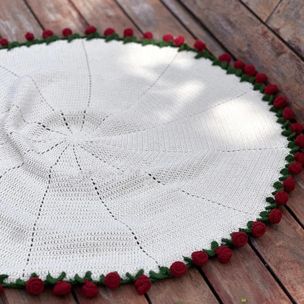 Fleurina Rosen-Kuscheldecke, Detailansicht des gehäkelten Rosenmusters