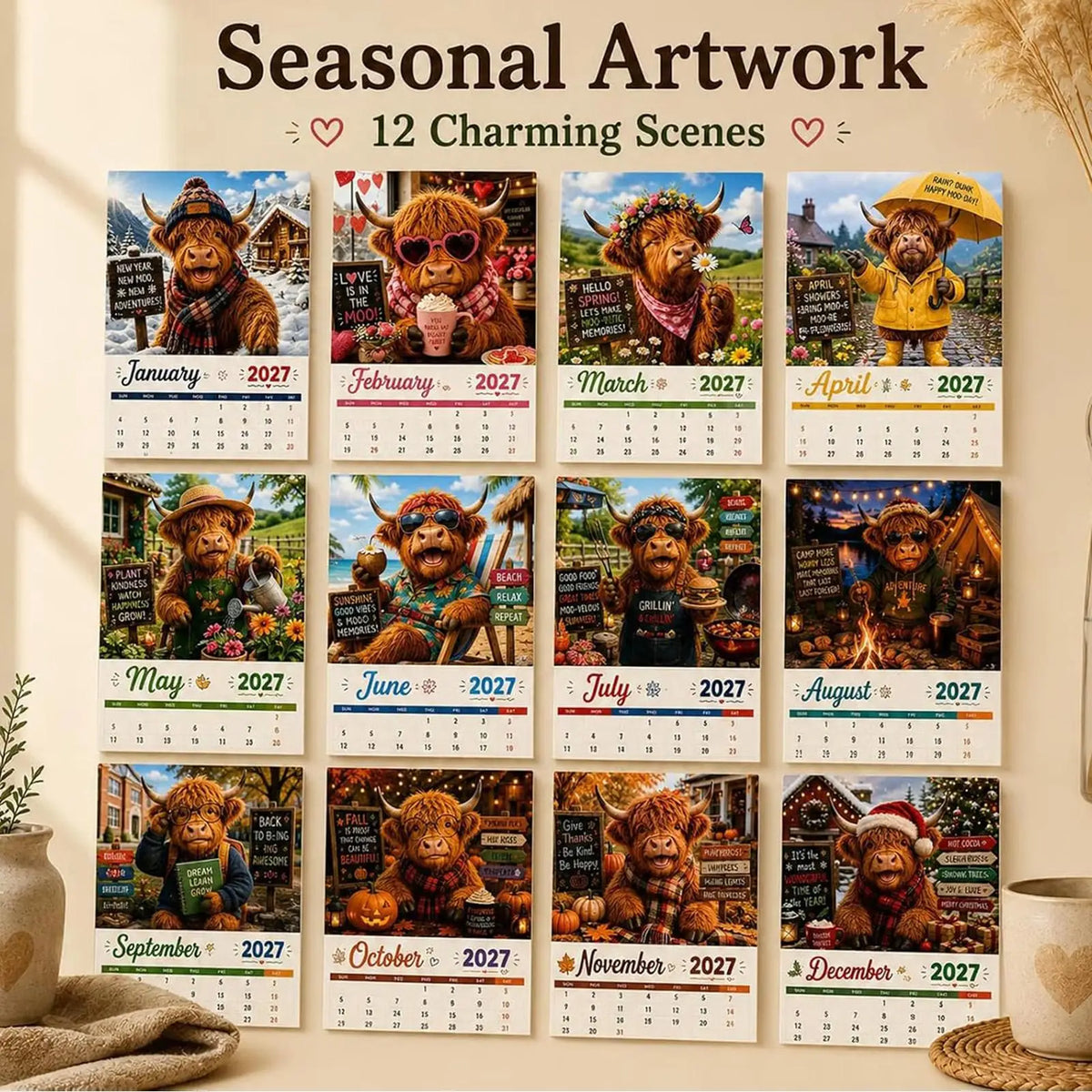 Highland Humor Wandkalender 2027 - Vorschau 12 Monatsmotive