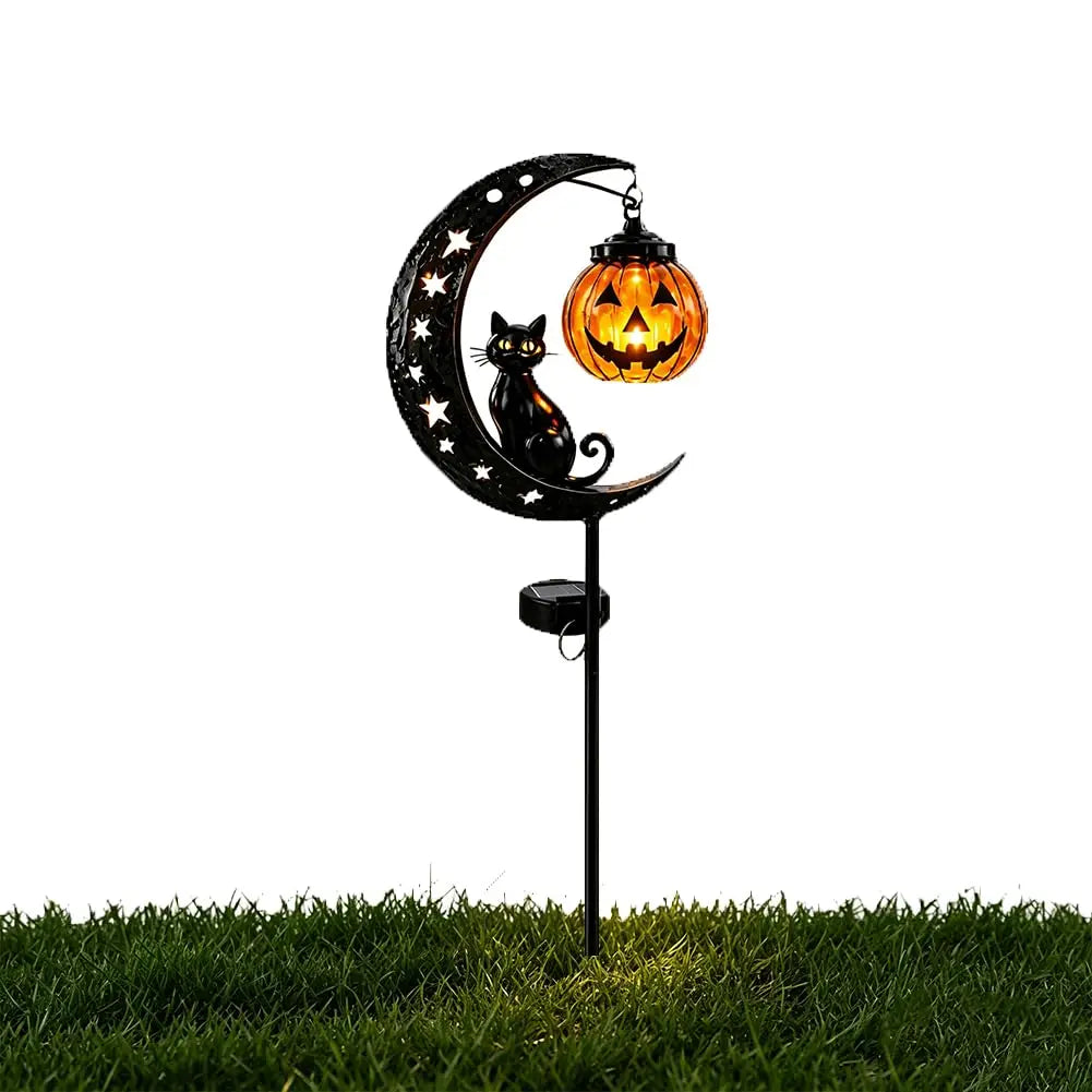 Lunavo – Solar-Halloween-Gartenstecker Mond & Katze