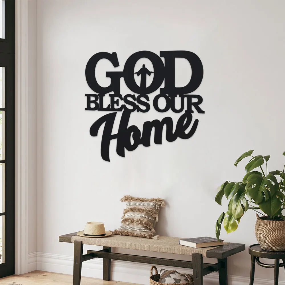 Benedira Wandschild mit Schriftzug God Bless Home