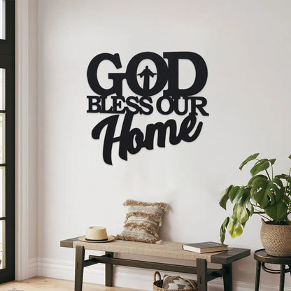 Benedira Wandschild mit Schriftzug God Bless Home