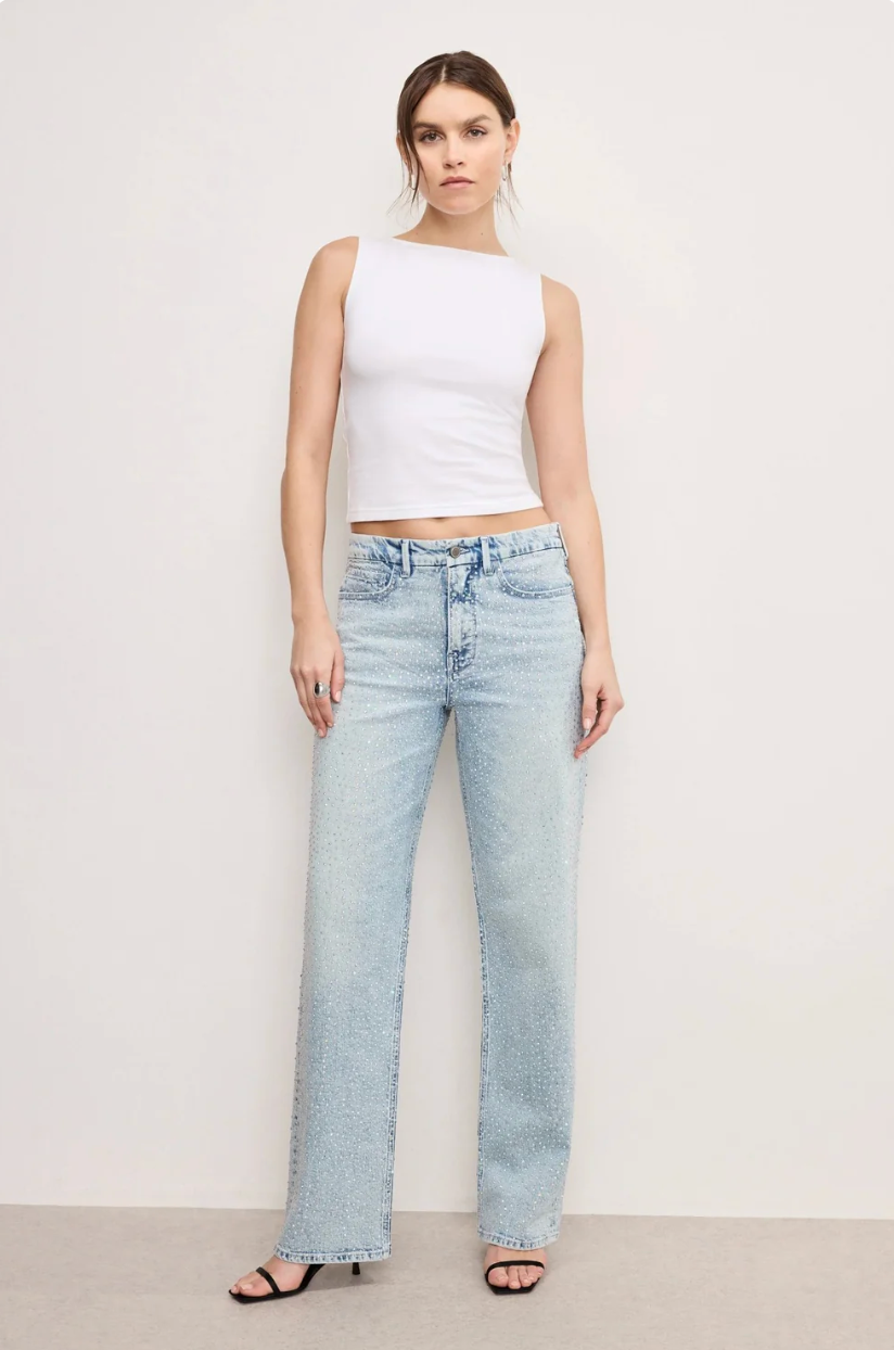 StellarDenim – High-Waist Jeans mit Diamanté-Glitzeffekt