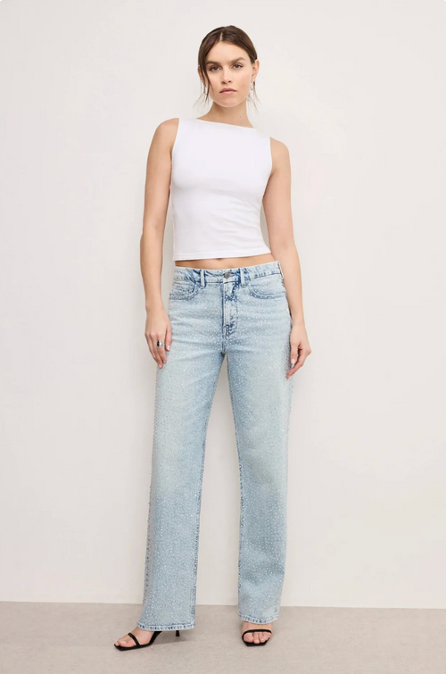 StellarDenim – High-Waist Jeans mit Diamanté-Glitzeffekt