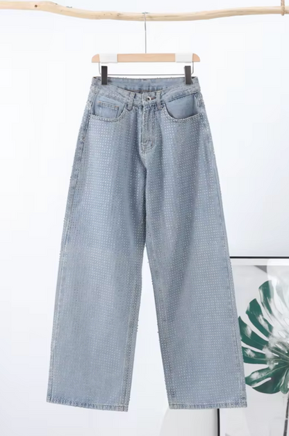 StellarDenim – High-Waist Jeans mit Diamanté-Glitzeffekt