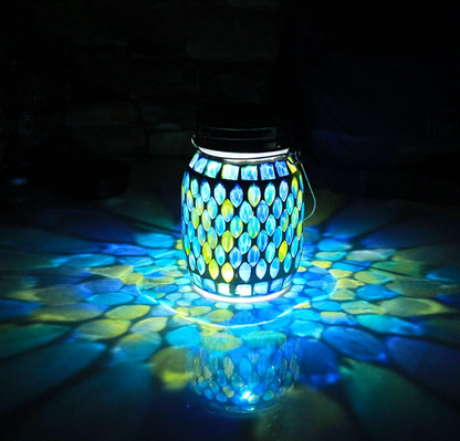 MosaicGlow Sapphire – Handgefertigte Solar-Mosaiklaterne