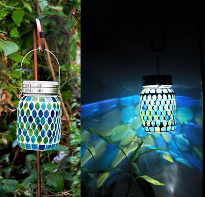 MosaicGlow Sapphire – Handgefertigte Solar-Mosaiklaterne