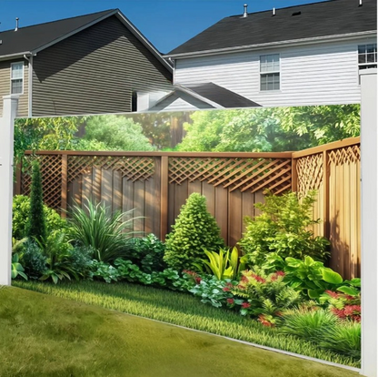 GartenWand™ – Dekoratives Gartentuch mit Holzzaun-Design