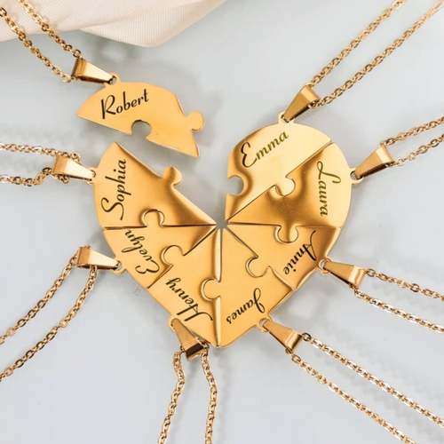 Herz-Puzzle-Kette Gold, 5-teilig, mit personalisierter Gravur