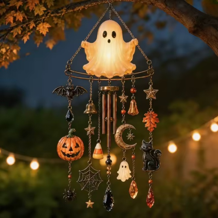 Spectrella – leuchtendes Geister-Windspiel mit Halloween-Anhängern