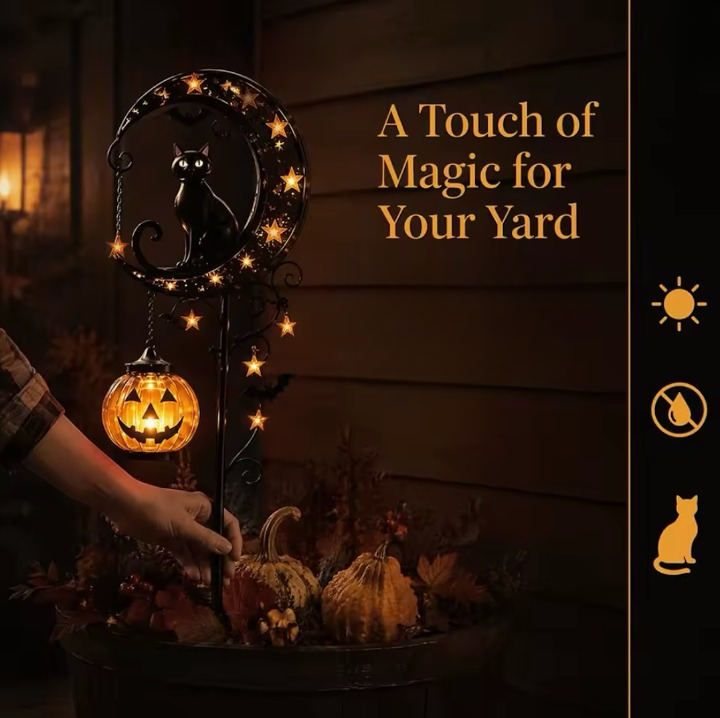 Lunavo – Solar-Halloween-Gartenstecker Mond & Katze
