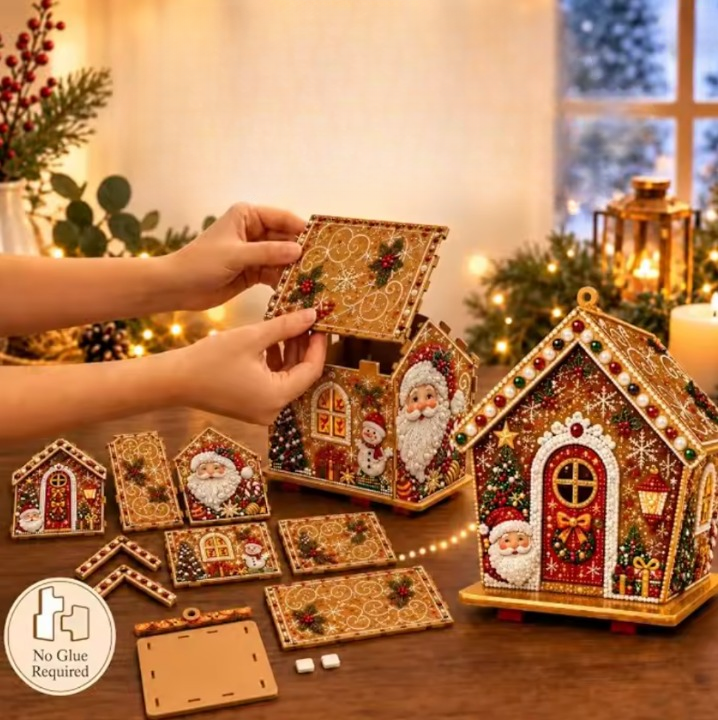 Glimmerhaus – Diamond-Painting Holz-Weihnachtshaus