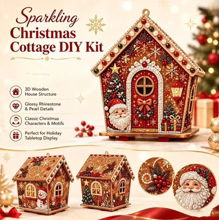 Glimmerhaus – Diamond-Painting Holz-Weihnachtshaus