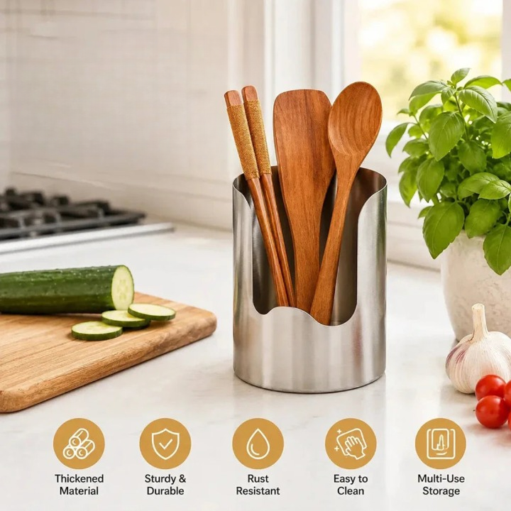 DualRest – Edelstahl Utensilienhalter mit Schneidebretthalterung