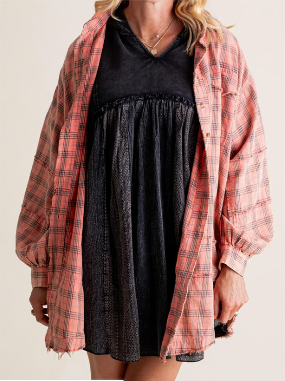 Damen Oversize Hemdjacke mit Taschen