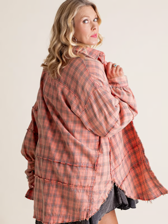 Damen Oversize Hemdjacke mit Taschen