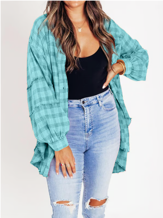 Damen Oversize Hemdjacke mit Taschen