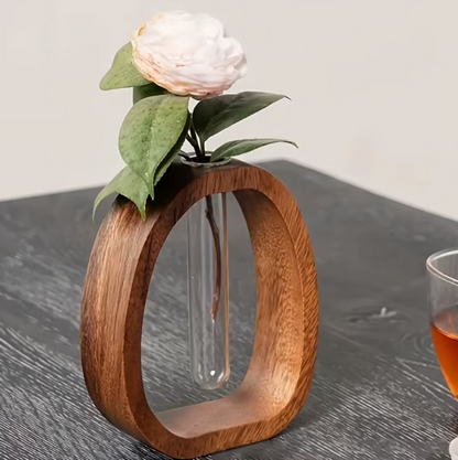 Hydroponische Vase aus Walnussholz und Glas