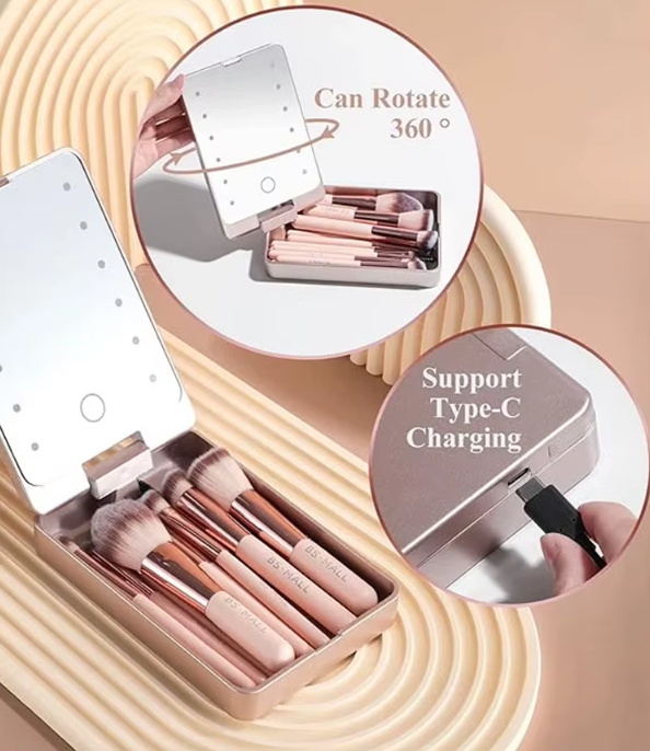 Reise-Make-up-Pinselset mit LED-Licht