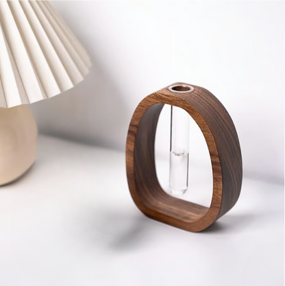 Hydroponische Vase aus Walnussholz und Glas