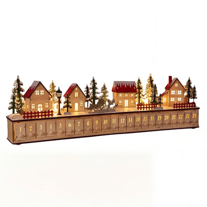 Dorféa – Beleuchteter Holz-Adventskalender mit 24 Schubladen