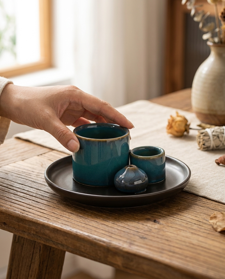 Aromía Räuchergefäß Sfeerbeeld mit Hand zur Größenreferenz