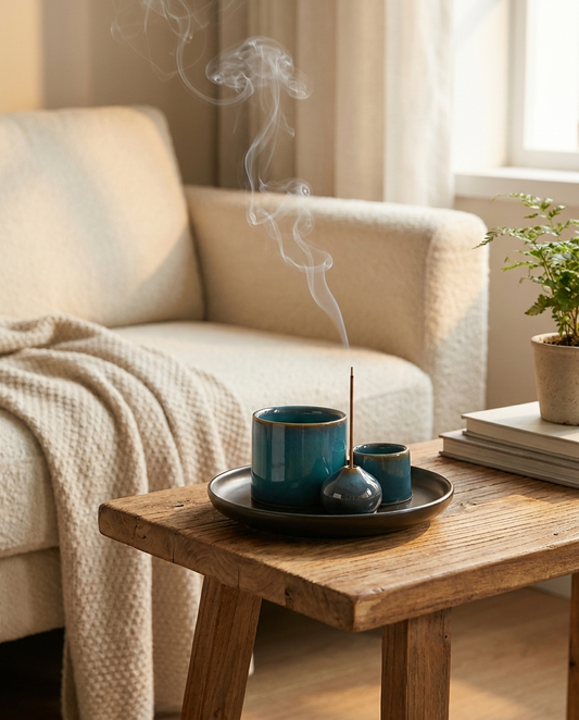 Aromía Räuchergefäß Sfeerbeeld mit Rauch im Wohnzimmer