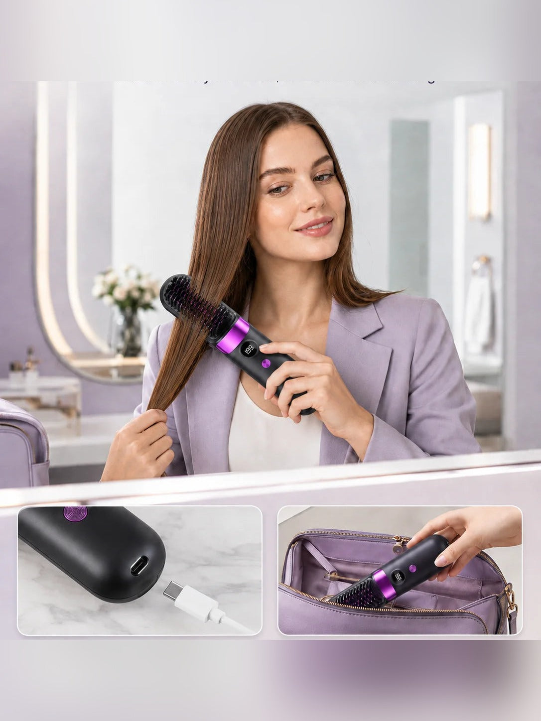 HeatGlide Haarglättungsbürste für kabellose Styling-Auffrischung unterwegs