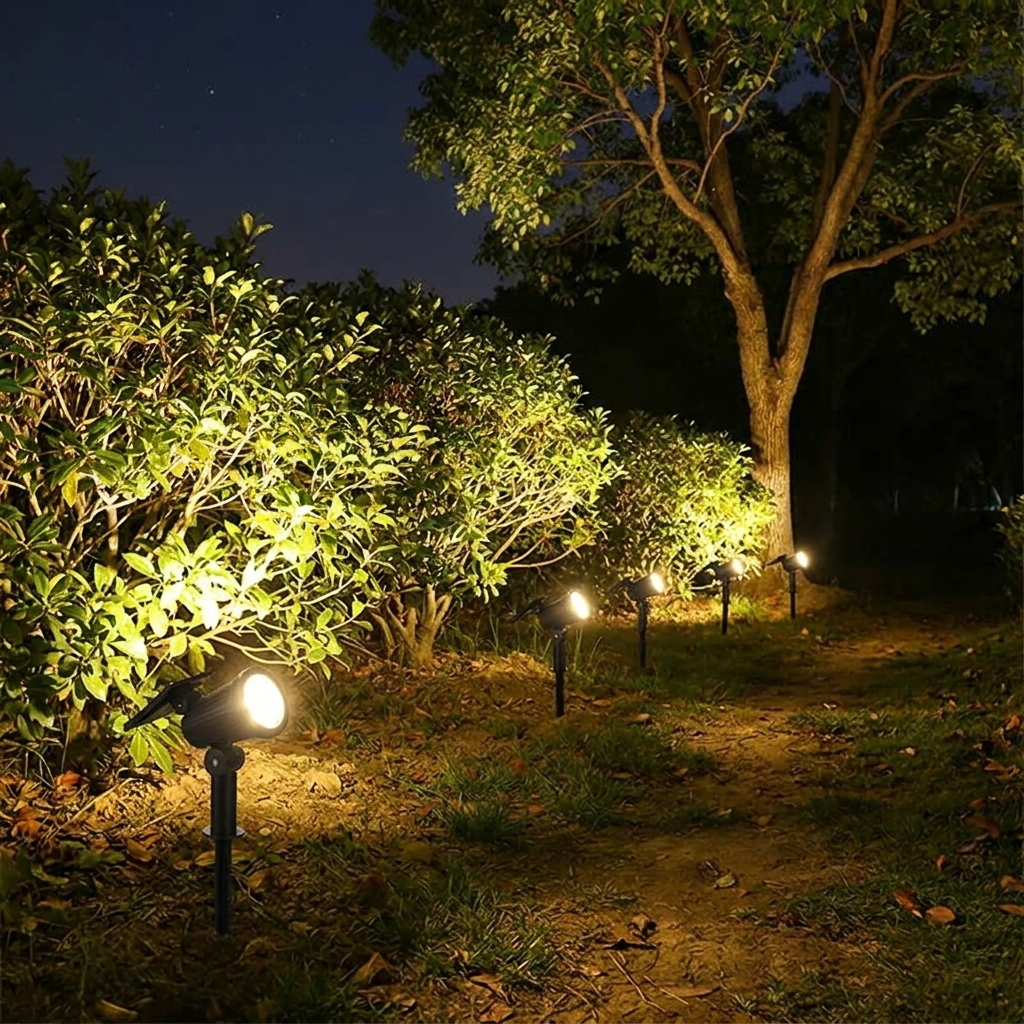 Solvia – beleuchteter Gartenweg bei Nacht