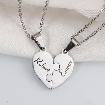 Herz-Puzzle-Kette aus Edelstahl in Silber mit personalisierter Gravur