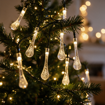 Tropfina Solar-Lichterkette Wassertropfen warmweiß am Weihnachtsbaum